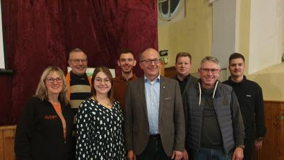 Bild: kaz
Bürgermeister Roman Schäffler (Vierter von rechts) ist nun Mitglied der Kolpingsfamilie Kemnath. Das Leitungsteam um Mirjam Müller (Dritte von links) und Georg Panter (Zweiter von rechts) sowie Pfarrer Thomas Kraus (Dritter von rechts) gratulierten Andrea Kick (links) zum 33. Jubiläum der Kolpingband "Brückenbauer". Dankesworte gab es für Kolpingbruder Hans Liedtke der mit der Gruppe "KEMs" regelmäßig für gute Musik sorgt sowie für Maximilian Memmel und Tobias Kennel (von rechts) für ihren Bildervortrag über Kolumbien.