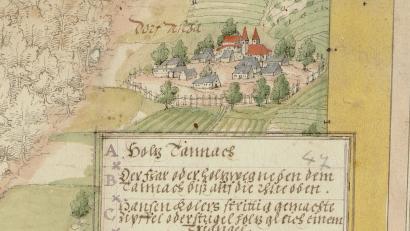 Repro: Staatsarchiv Amberg/exb
Ansicht von Aschach "Dorf Ascha". Ausschnitt aus einer handgezeichneten Karte von 1589. Das Staatsarchiv Amberg lädt am Samstag, 2. März, zum bundesweiten Aktionstag "Tag der Archive" ein.