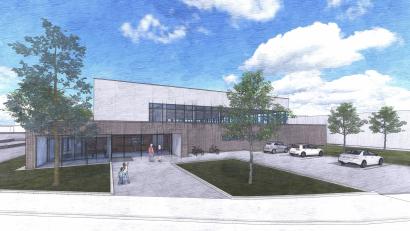 Grafik: djb-Architekten/exb
Im Entwurf steht schlicht „Turnhalle“: Was künftig über dem Eingang der neuen Dreifachturnhalle im Marktredwitzer Schulzentrum zu lesen sein wird, dürfen jetzt die Bürger entscheiden.