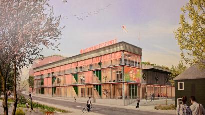 Grafik: Architekturbüro Rethmeierschlaich/exb
Blick aus südöstlicher Richtung: So präsentiert sich das Luisenburg-Funktionsgebäude entlang der Hofer Straße.