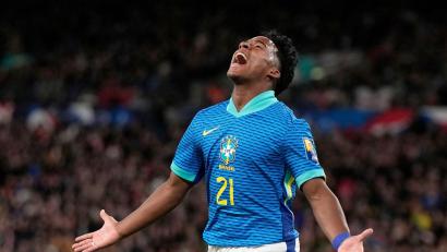 Bild: Alastair Grant/AP
Der erst 17 Jahre alte Endrick traf für Brasilien gegen England.