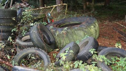 Bild: exb
Unzählige Reifen aus der Landwirtschaft liegen in der Nähe von Ehenfeld im Wald herum.