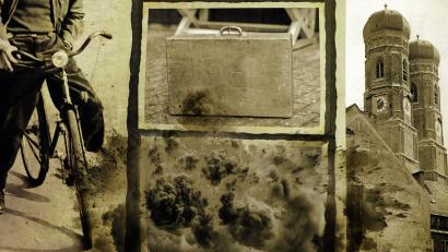 Bildmontage: Marina Gube/Stihl024/Yeti Studio/Stock Adobe/Georg Göbel/dpa
Hans floh 1945 auf dem Rad aus München in die Oberpfälzer Heimat. Oben in der Mitte ist der selbst gebaute Koffer zu sehen.