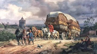 Repro: Hans Meindl
So stellt sich Künstler Johann Adam Klein einen Handelswagen auf der Goldenen Straße vor. Das Bild ist im Stadtmuseum im Fembohaus Nürnberg zu sehen.