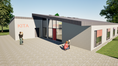 Grafik: Büro H+F-Architekten Amberg
Das ist die erste Visualisierung der geplanten Kinderkrippe in Schwend hinter dem Rathaus.