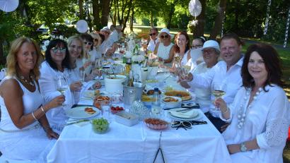 Archivbild: jr
Ganz in Weiß genießen diese Damen und Herren einen lauen Sommerabend im Stadtpark in Mitterteich. In Weiden wird am Freitag, 7. Juni, die Altstadt der Schauplatz eines "Dîner en blanc" sein.
