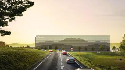 Bild: Animation Architekturbüro Kuchenreuther/exb
So soll das geplante Hochregallager der Firma Cube aus Richtung Poppenreuth einmal aussehen.