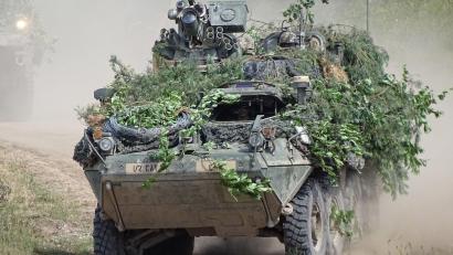 Symbolbild: Georgina Stubbs/PA Wire/dpa
Amerikanische Soldaten üben im Landkreis Tirschenreuth. Auf dem Symbolbild ist ein Stryker-Radschützenpanzer während des Manövers zu sehen.