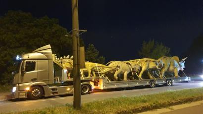Bild: Michael Wagner/exb
Tonnenschwere Dinosaurier-Modelle transportiert dieser Lkw durch Weiden.