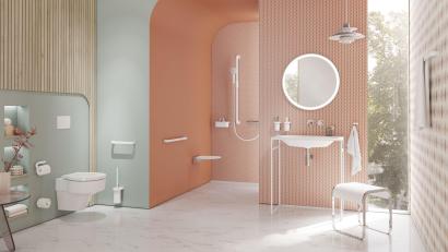 Bild: Hewi/dpa
Ob am WC, in der Dusche oder am Waschplatz: Funktionale Accessoires gibt es auch passend zum Design des Bades.