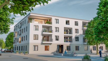 Grafik: P. Projekt/exb
So soll das „Haus am Platz“ aussehen. Ins Erdgeschoss zieht eine Zahnarztpraxis.