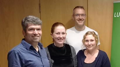 Bild: exb/Bündnis 90/Die Grünen
Der neue Vorstand des Ortsverbandes mit Kreissprecher Harald Neumann (von links), Sonja Widiker, Sascha Rusche und Alica Rusche.