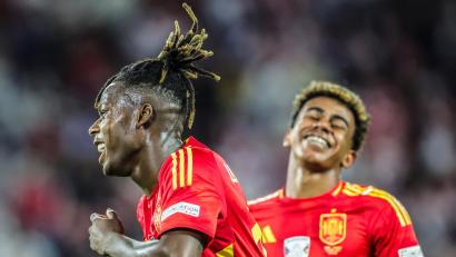 Bild: Rolf Vennenbernd/dpa
Spaniens Nico Williams (links) und Lamine Yamal werden auch gegen Deutschland den Unterschied machen.