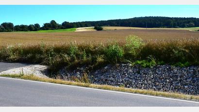 Bild: sche
Unweit der bestehenden Freiflächenphotovoltaikanlage bei der Greßmühle will ein ortsansässiger Landwirt an der Kreisstraße AS 30 (im Bild im Vordergrund) eine weitere Anlage errichten.