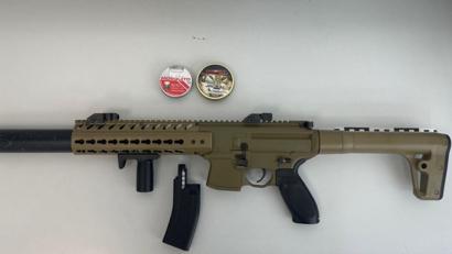 Bild: -/Bundespolizei/dpa
Ein 21-Jähriger hatte in einer Nürnberger S-Bahn ein schussbereites Luftdruckgewehr bei sich.