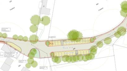 Grafik: Ingenieurbüro Bork/exb
Die Skizze zeigt den Friedhofs-Parkplatz in Bärnau nach der laufenden Umgestaltung.