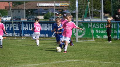 Bild: Renate Hilburger/exb
Die jüngsten Fußballer jagen beim Fuchs-Cup dem runden Leder nach.