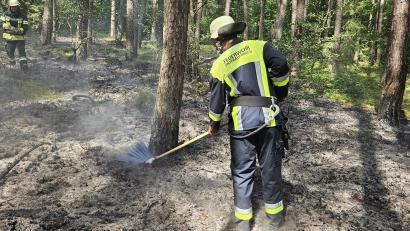 Bild: ga
Die Feuerwehrleute nutzen zunächst Feuerpatschen, um die Flammen zu ersticken.