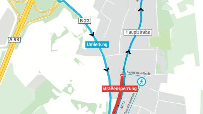 Grafik: Quelle: Gemeinde Altenstadt/WN – Grafik: Marco Meier
Einseitige Straßensperrung in Altenstadt: Ab 2. September ist die Hauptstraße ab der Bapist-Kraus-Straße bis zum Forstweg für Verkehr Richtung Weiden gesperrt. Ein Umleitung findet über den Kreisverkehr statt.