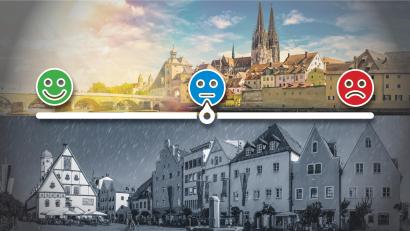 Bild: Sergii Figurnyi /Sina Ettmer / stock.adobe.com
Sonniges Regensburg, düsteres Weiden? Viele Bürger empfinden es wohl so.