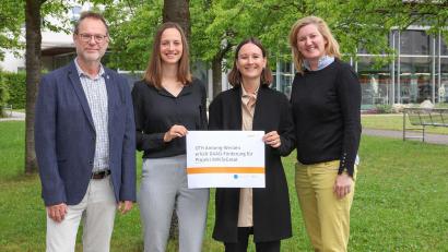 Bild: Sonja Wiesel/OTH Amberg-Weiden
Sie bilden an der OTH Amberg-Weiden das MINTeGreat-Projektteam (von links): Professor Frank Späte, Bianca Seidel, Luisa Hoffmann und Dr. Annabelle Wolff.