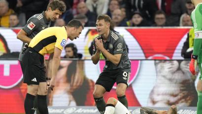 Bild: Matthias Schrader/dpa
Joshua Kimmich überall: Auf dem Feld ist er ohnehin der heimliche Kapitän der Bayern. gegen Leverkusen war der 29-Jährige überall auf dem Feld zu finden.