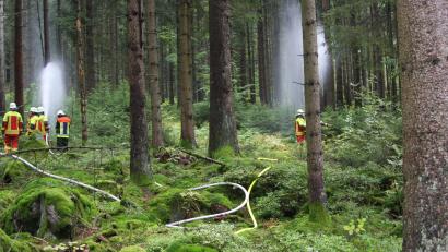 Bild: wro
Bei der Einsatzübung im Waldgebiet "Brand" mussten die Hilfskräfte Flammen auf einer Fläche von 1,4 Quadratkilometern bekämpfen.