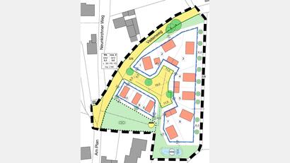 Bild: Büro Stefan Weidenhammer, Amberg/exb
Das neue Baugebiet "Aign" mit zehn Bauplätzen, von denen drei für Tiny-Häuser vorgesehen sind. Der Gemeinderat legt in der Sitzung die Vergaberichtlinien fest.