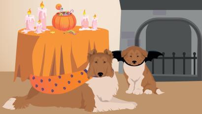 Grafik: Marina Gube
Linchen und ihre kleine Schwester feiern Halloween