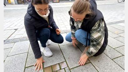 Bild: Dobler
[17 solcher sogenannter Stolpersteine gibt es in Schwandorf, die meisten in der heutigen Friedrich-Ebert-Straße. Sie erinnern an Leben und Leid jüdischer Familien in Schwandorf, die von den Machthabern mit ungewöhnlicher Grausamkeit behandelt wurden.