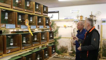 Bild: egl
Bürgermeister Roland Strehl (links) und der Vorsitzende der Vogelfreunde, Karlheinz Loos, machen einen Rundgang durch die Ausstellung.