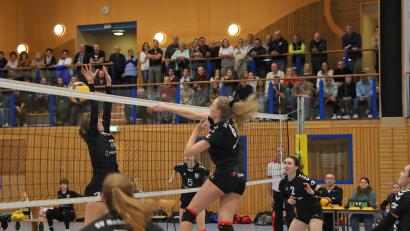 Bild: Andreas Emmel
Lisa Großmann (Mitte) beim Schmetterball. Die Volleyballerinnen des SV Hahnbach besiegten den TSV Eibelstadt mit 3:2.