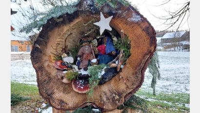 Bild: Hannelore Stielper
Die große Baumkrippe ist Teil der Krippenschau rund um die Bushaltestelle in Mittelreinbach.