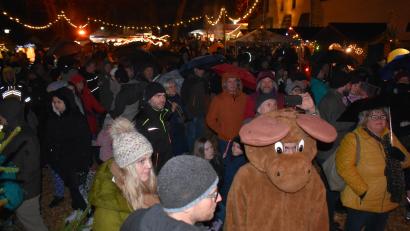 Bild: rgr
Ein plüschiger Elch mischte sich unter die zahlreichen Besucher beim Grafenwöhrer Adventsmarkt und trotzte scheinbar stoisch dem steten Regen.
