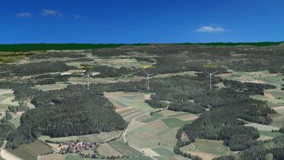 Archivbild: Max Bögl Wind AG
Ein Entwurf der Max Bögl Wind AG zeigt die Standorte der Tännesberger Windkraftanlagen auf dem Woppenriether Berg.