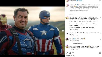 Screenshot: https://www.instagram.com/markus.soeder/
Markus Söder präsentiert sich auf Instagram als Superheld. Dahinter steckt ein Warnung vor KI-Bildern. (https://www.instagram.com/markus.soeder/)