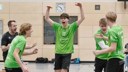 Archivbild: ref
So wollen die Spieler des VC Amberg auch am Wochenende über Punkte jubeln. Florian Birner (von links), Ben Kühnert, Sebastian Helm, Max Mysiak und Paul Roggenhofer empfangen Herrsching und Schwabing.