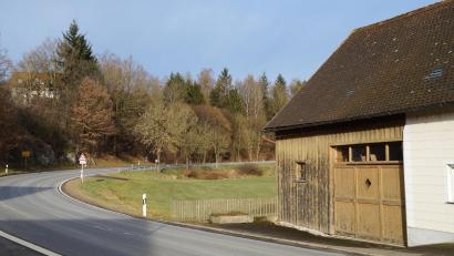Bild: wel
Auf der Straße von Bach nach Dieterskirchen befindet sich auf der Anhöhe hinter den Sträuchern das Areal für die "Freiflächenphotovoltaikanlage Kieselmühle".