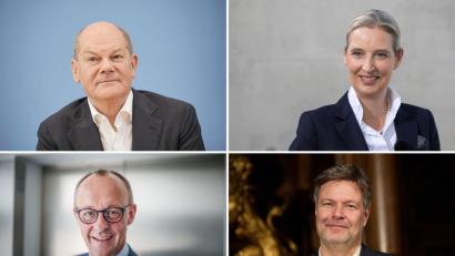 Bild: Kappeler/Albert/Wendt/dpa
Treten gegeneinander im TV an: Scholz, Merz, Weidel und Habeck.