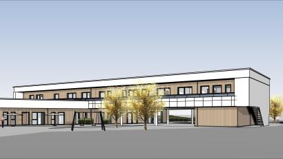 Grafik: Architekturbüro Horstmann und Partner Part GmbH
So soll die neue Kindertagesstätte an der Neukirchner Straße in Waldershof einmal aussehen.