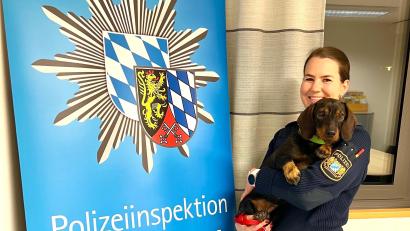 Bild: Polizei Schwandorf
Dackel Frieda zu Besuch bei der Polizei in Schwandorf