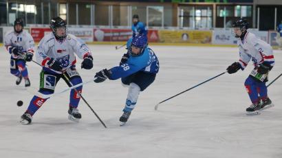 Archivbild: Dieter Jäschke
Durch die beiden Siege am Wochenende übernahmen die U17-Junioren der Young Blue Devils Weiden (im Bild Bastian Schraml im blauen Trikot) die Tabellenführung in der Bayernliga-Meisterrunde, 	Archivbild: Dieter Jäschke
