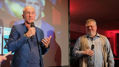 Bild: Hirsch
Schauspieler und Synchronsprecher Markus Böker (links) präsentierte die Hörbuchversionen der Kriminalromane von Autor Fabian Borkner (rechts).