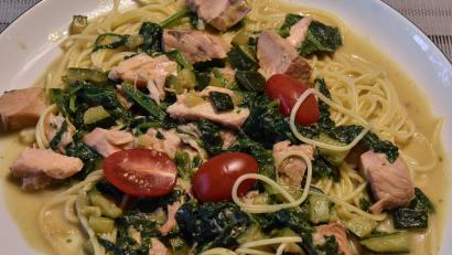 Bild: Stephan Huber
Fleischlos und schnell zubereitet: Gorgonzola-Lachs-Spaghetti.
