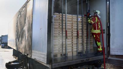 Bild: Ralf Hettler/dpa
Rund 300.000 Eier mussten auf der Autobahn ausgeladen werden.