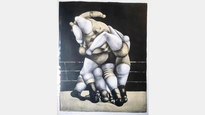 Bild: Gerd Dollhopf/exb
Günter Dollhopf: "Ringer im Schwarzen", Lithographie 1968