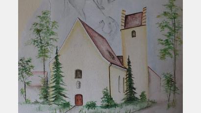 Bild: Michael Rabenhofer
Das von Malermeister Johann Frind im Jahr 1991 gemalte Bildnis der St.-Georgs-Kirche ziert die Wirtsstube des Gasthauses "Zum Hirschen", das sich in direkter Nachbarschaft der Kirche befindet.
