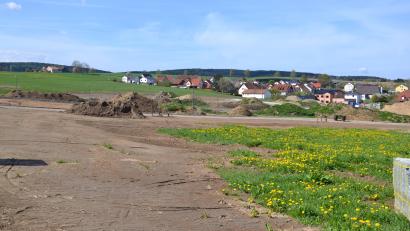 Bild: gi
In diesem Bereich des Bebauungsplanes „Steinling III“ könnte es bei Starkregen zu Überschwemmungen kommen. Der Marktgemeinderat genehmigt deshalb den Bau eines Rückhaltebauwerkes, um dem vorzubeugen.