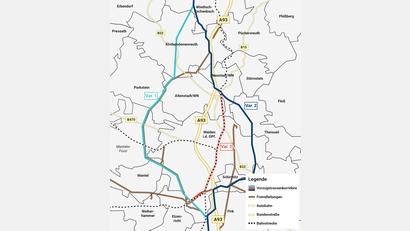 Grafik: Laura Fröhler
Diese drei Varianten stehen bei der Elektrifizierung des Streckenabschnitts im Raum Weiden zur Auswahl – und werden aktuell geprüft.