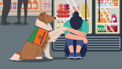 Grafik: Laura Fröhler
Assistenzhunde haben besondere Rechte. Mit dem Ausweis und der offiziellen Kennzeichnung begleiten sie ihre Menschen auch an Orte, für die andere Hunde keine Zutrittsrechte haben – zum Beispiel in Supermärkte.